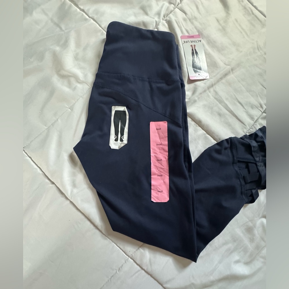 Active Life Navy Leggings with Pink Detail